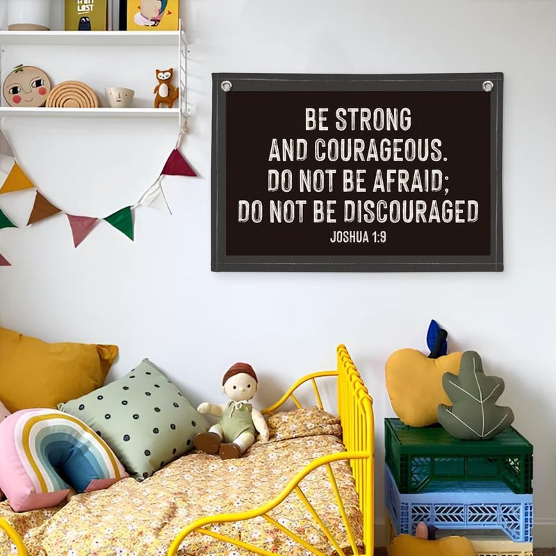 Wheatwin Christian Wall Art, Be Strong and Courageous Bible Verse Banner, Inspirational Linen Canvas Banner Wall Hanging Decor for Toddler Boys Room Nursery Playroom, Religious Gift for Kids - Image 5